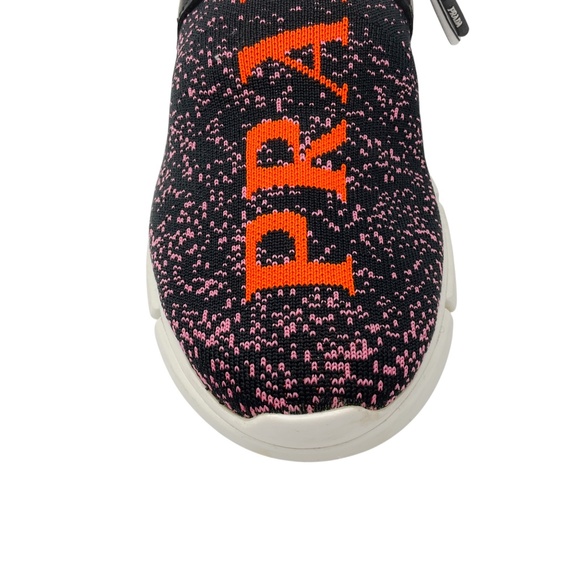 PRADA BLACK / PINK / ORANGE DÉGRADÉ LOGO KNIT LOW TOP SNEAKERS - Picture 5 of 7